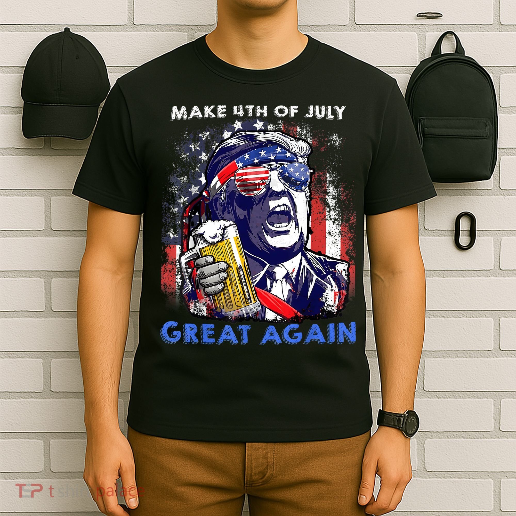 Make 4th Of July Great Again Funny Trump Drinking Beer T-Shirt