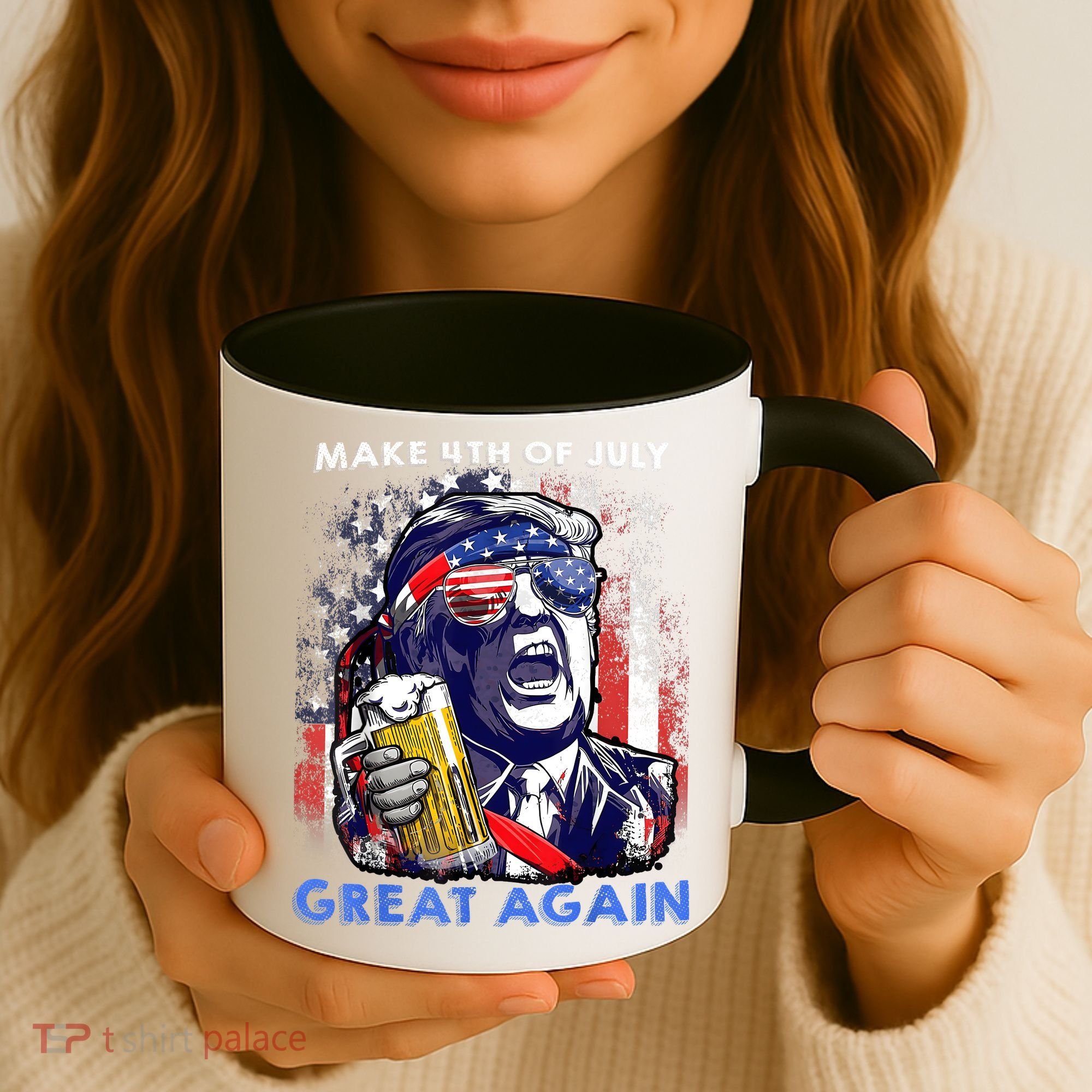 Make 4th Of July Great Again Funny Trump Drinking Beer Coffee Mug
