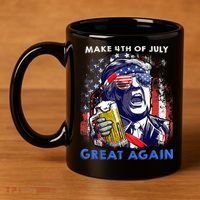 Make 4th Of July Great Again Funny Trump Drinking Beer 11oz C Handle Ceramic Mug thumb 4