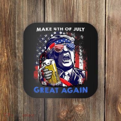 Make 4th Of July Great Again Funny Trump Drinking Beer Coaster