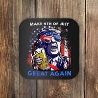 Make 4th Of July Great Again Funny Trump Drinking Beer Coaster thumb 0