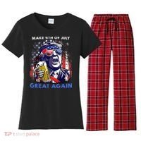 Make 4th Of July Great Again Funny Trump Drinking Beer Women's Flannel Pajama Set thumb 0