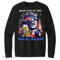 Make 4th Of July Great Again Funny Trump Drinking Beer V.I.T. Fleece Crew Sweatshirt thumb 0