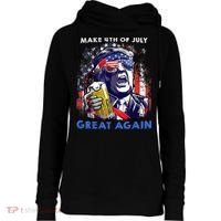 Make 4th Of July Great Again Funny Trump Drinking Beer Womens Funnel Neck Pullover Hood thumb 0