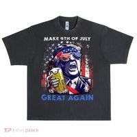 Make 4th Of July Great Again Funny Trump Drinking Beer Urban Oversized Heavyweight T-Shirt thumb 0