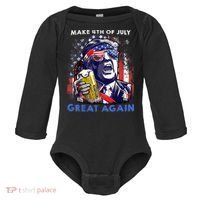 Make 4th Of July Great Again Funny Trump Drinking Beer Baby Long Sleeve Bodysuit thumb 0