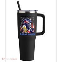 Make 4th Of July Great Again Funny Trump Drinking Beer 40oz Vacuum Insulated Stainless Steel Travel Tumbler thumb 0