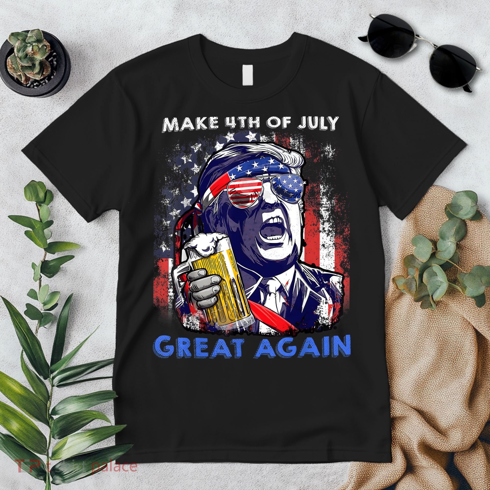Make 4th Of July Great Again Funny Trump Drinking Beer Premium T-Shirt