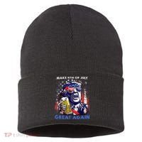 Make 4th Of July Great Again Funny Trump Drinking Beer Sustainable Knit Beanie thumb 0