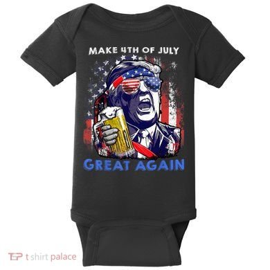 Make 4th Of July Great Again Funny Trump Drinking Beer Baby Bodysuit