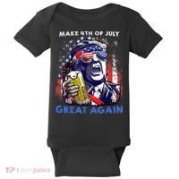 Make 4th Of July Great Again Funny Trump Drinking Beer Baby Bodysuit thumb 0