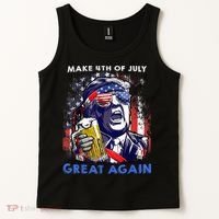 Make 4th Of July Great Again Funny Trump Drinking Beer Tank Top thumb 2
