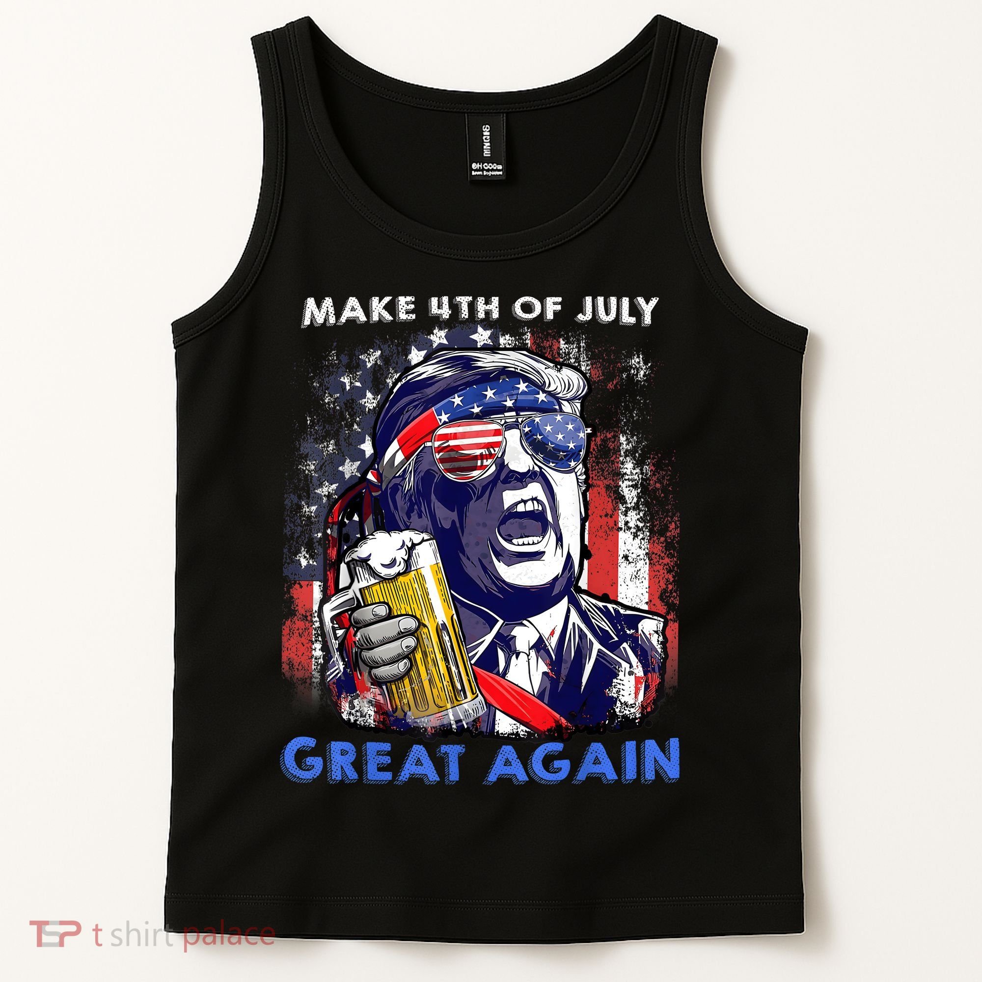 Make 4th Of July Great Again Funny Trump Drinking Beer Tank Top