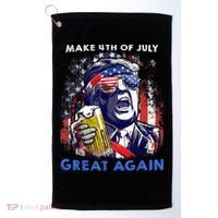 Make 4th Of July Great Again Funny Trump Drinking Beer Golf Towel thumb 0