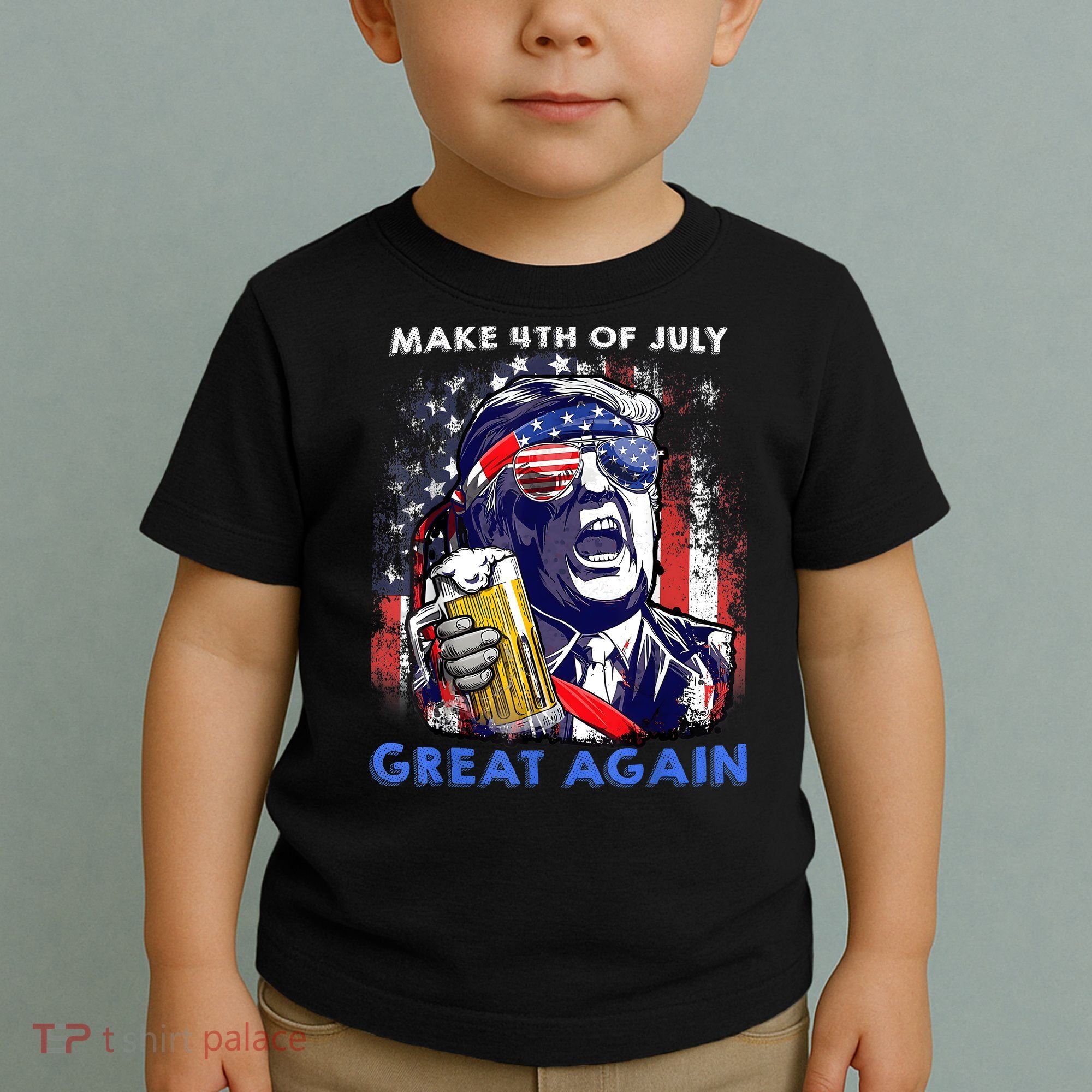 Make 4th Of July Great Again Funny Trump Drinking Beer Toddler T-Shirt