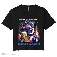 Make 4th Of July Great Again Funny Trump Drinking Beer Women's Crop Top Tee thumb 0