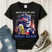 Make 4th Of July Great Again Funny Trump Drinking Beer Women's T-Shirt thumb 3