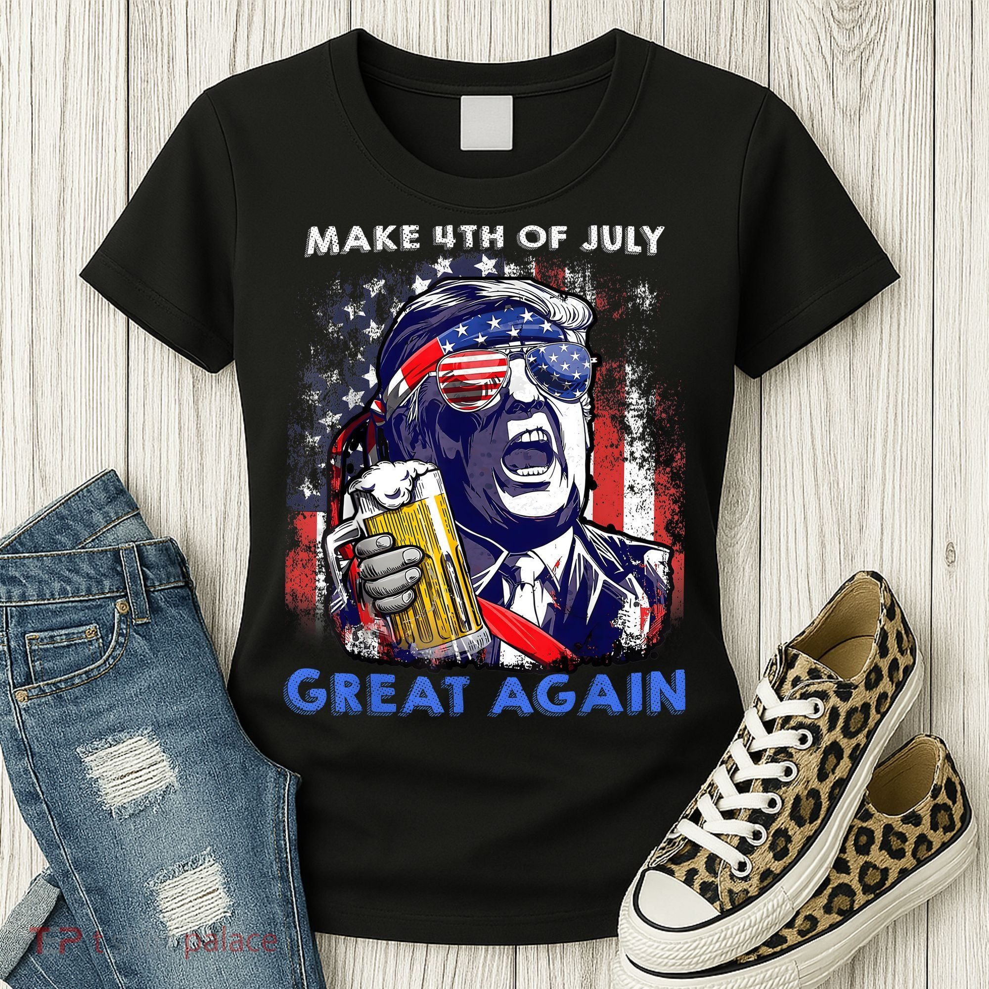 Make 4th Of July Great Again Funny Trump Drinking Beer Women's T-Shirt