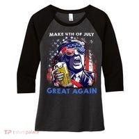 Make 4th Of July Great Again Funny Trump Drinking Beer Women's Tri-Blend 3/4-Sleeve Raglan Shirt thumb 0