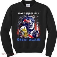 Make 4th Of July Great Again Funny Trump Drinking Beer Kids Sweatshirt thumb 0