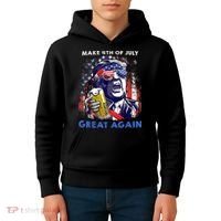Make 4th Of July Great Again Funny Trump Drinking Beer Kids Hoodie thumb 4
