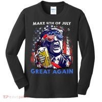 Make 4th Of July Great Again Funny Trump Drinking Beer Kids Long Sleeve Shirt thumb 0