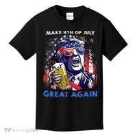 Make 4th Of July Great Again Funny Trump Drinking Beer Kids T-Shirt thumb 0