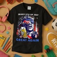 Make 4th Of July Great Again Funny Trump Drinking Beer Kids T-Shirt thumb 3