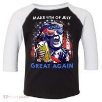 Make 4th Of July Great Again Funny Trump Drinking Beer Toddler Fine Jersey T-Shirt thumb 0