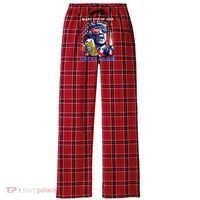 Make 4th Of July Great Again Funny Trump Drinking Beer Women's Flannel Plaid Pajama Pants thumb 0