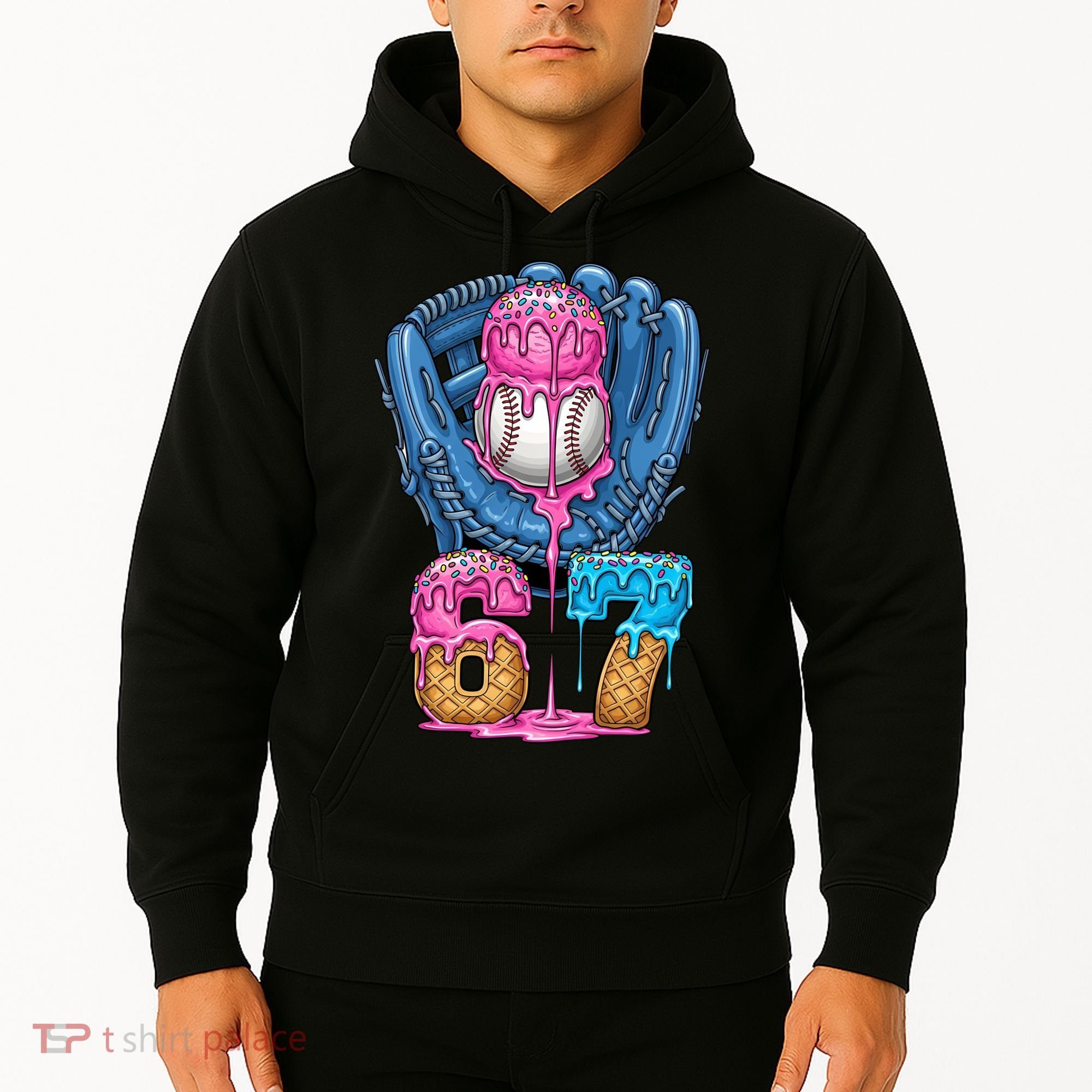 Meme 67 Gen Alpha Slang Ice Cream Drip Baseball Glove Hoodie