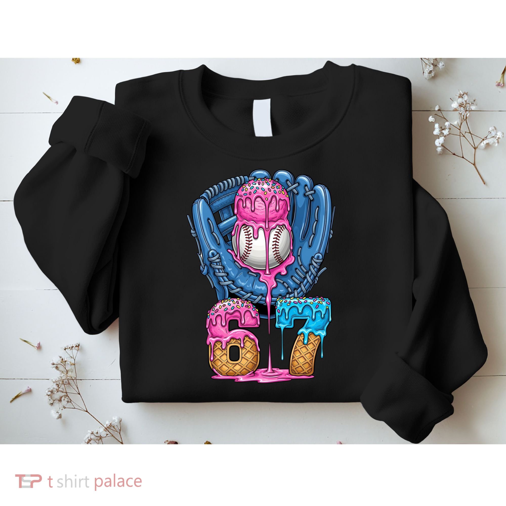 Meme 67 Gen Alpha Slang Ice Cream Drip Baseball Glove Sweatshirt