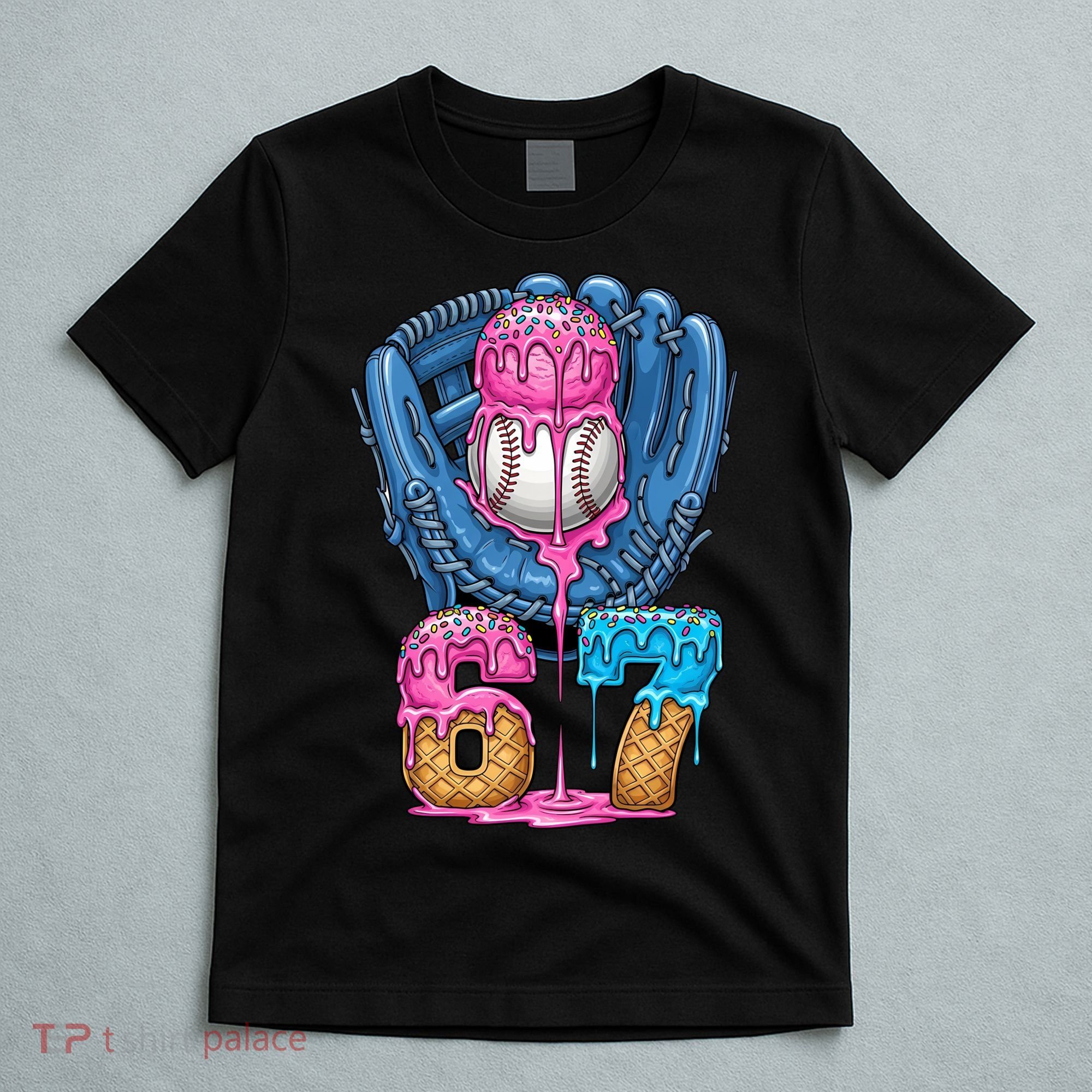 Meme 67 Gen Alpha Slang Ice Cream Drip Baseball Glove T-Shirt