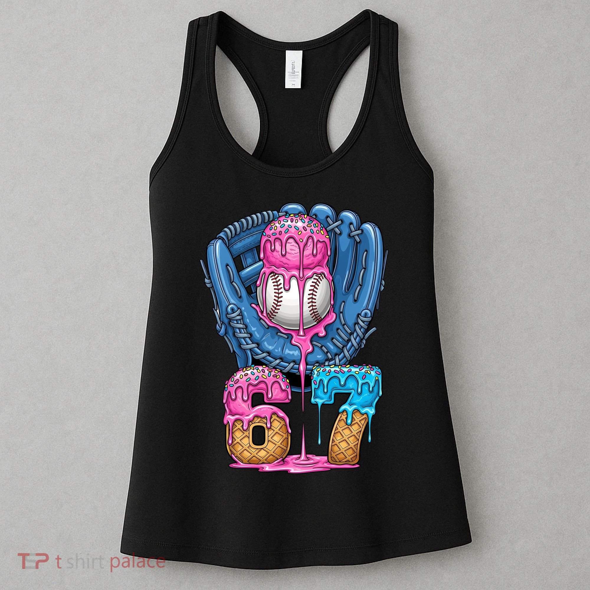 Meme 67 Gen Alpha Slang Ice Cream Drip Baseball Glove Women's Tank Top