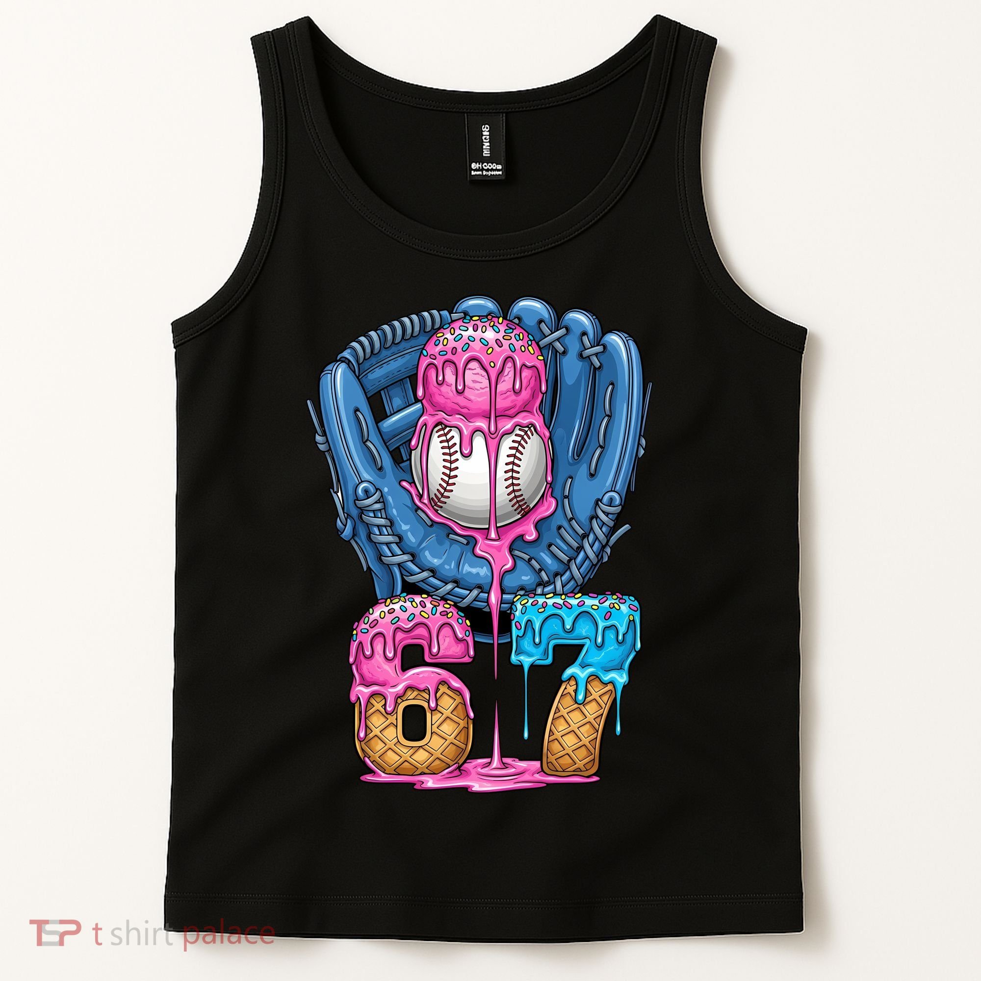 Meme 67 Gen Alpha Slang Ice Cream Drip Baseball Glove Tank Top