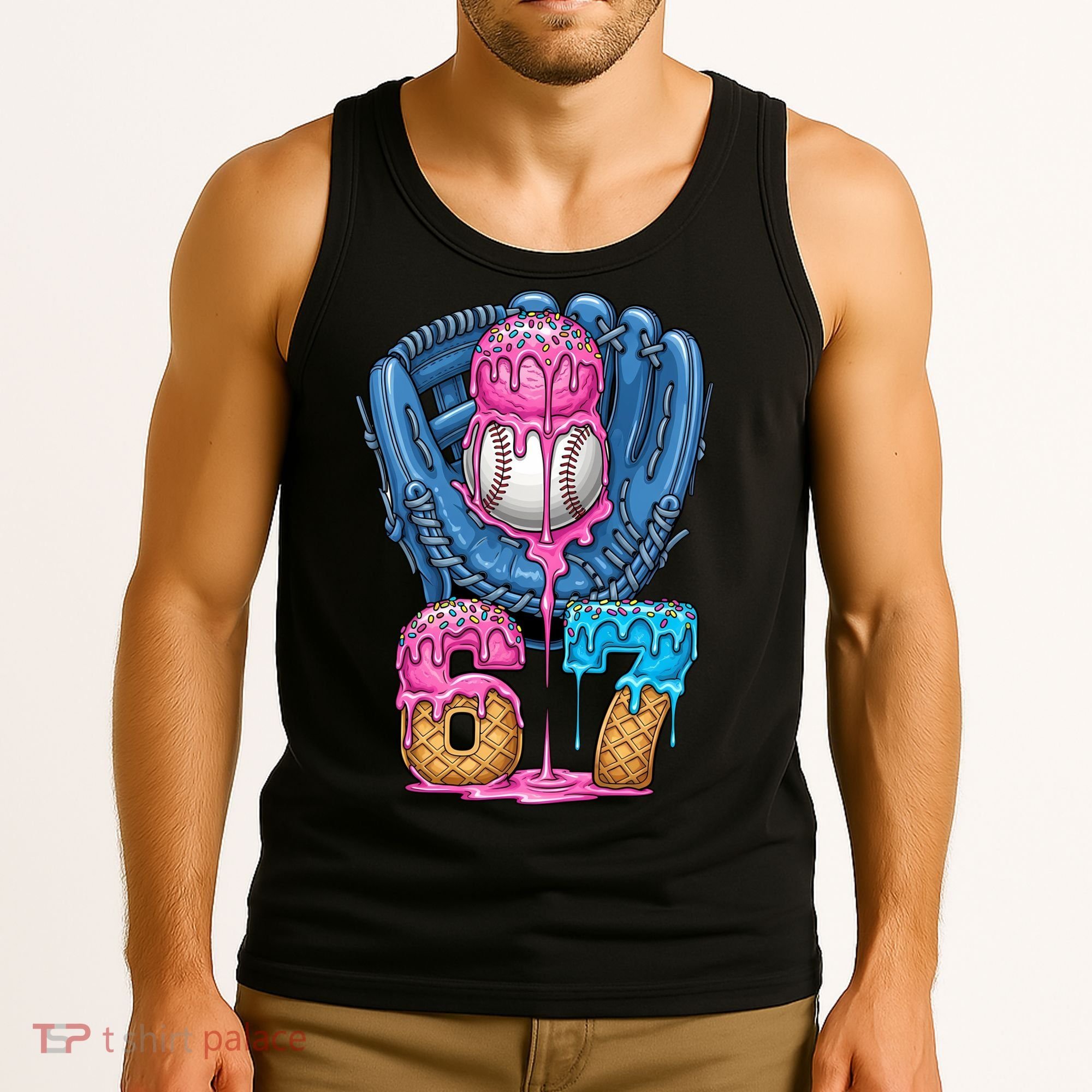 Meme 67 Gen Alpha Slang Ice Cream Drip Baseball Glove Tank Top