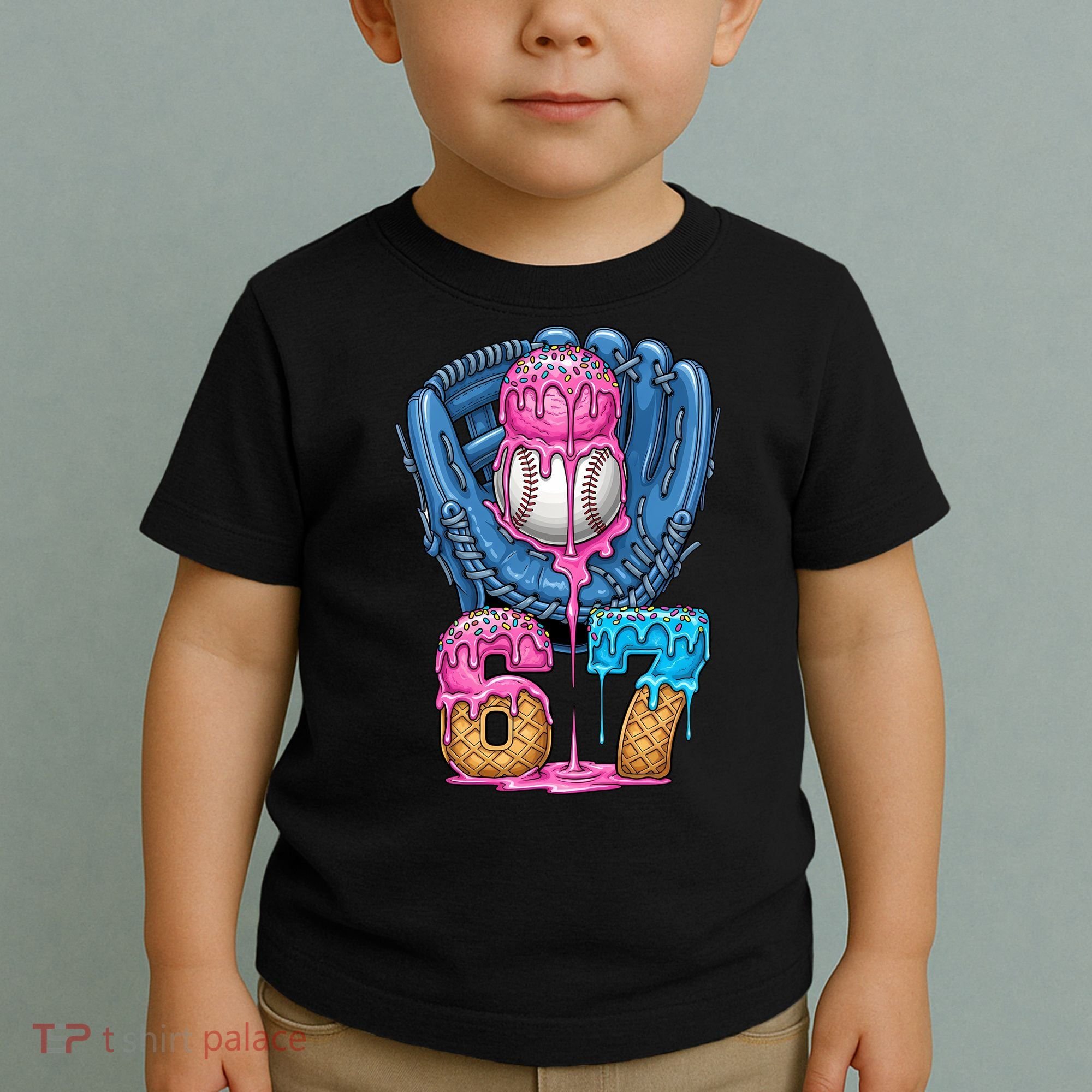 Meme 67 Gen Alpha Slang Ice Cream Drip Baseball Glove Toddler T-Shirt