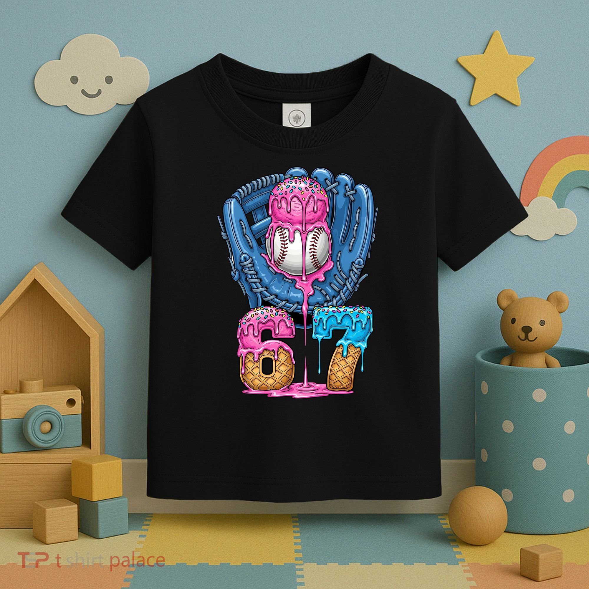 Meme 67 Gen Alpha Slang Ice Cream Drip Baseball Glove Toddler T-Shirt