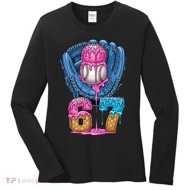 Meme 67 Gen Alpha Slang Ice Cream Drip Baseball Glove Women's Long Sleeve Shirt