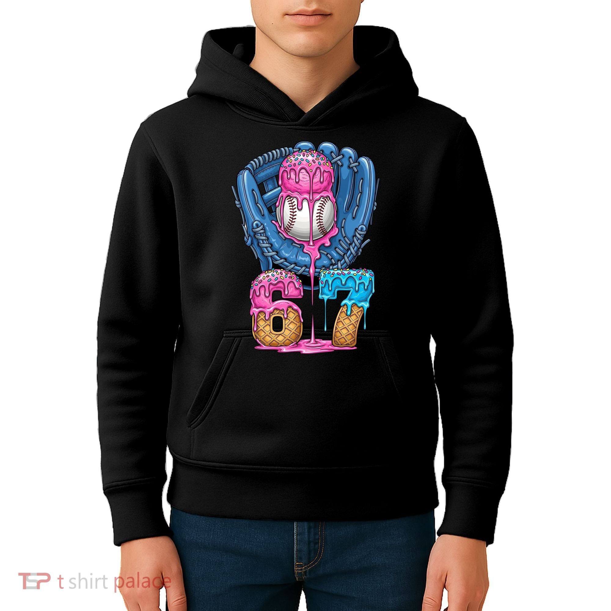 Meme 67 Gen Alpha Slang Ice Cream Drip Baseball Glove Kids Hoodie