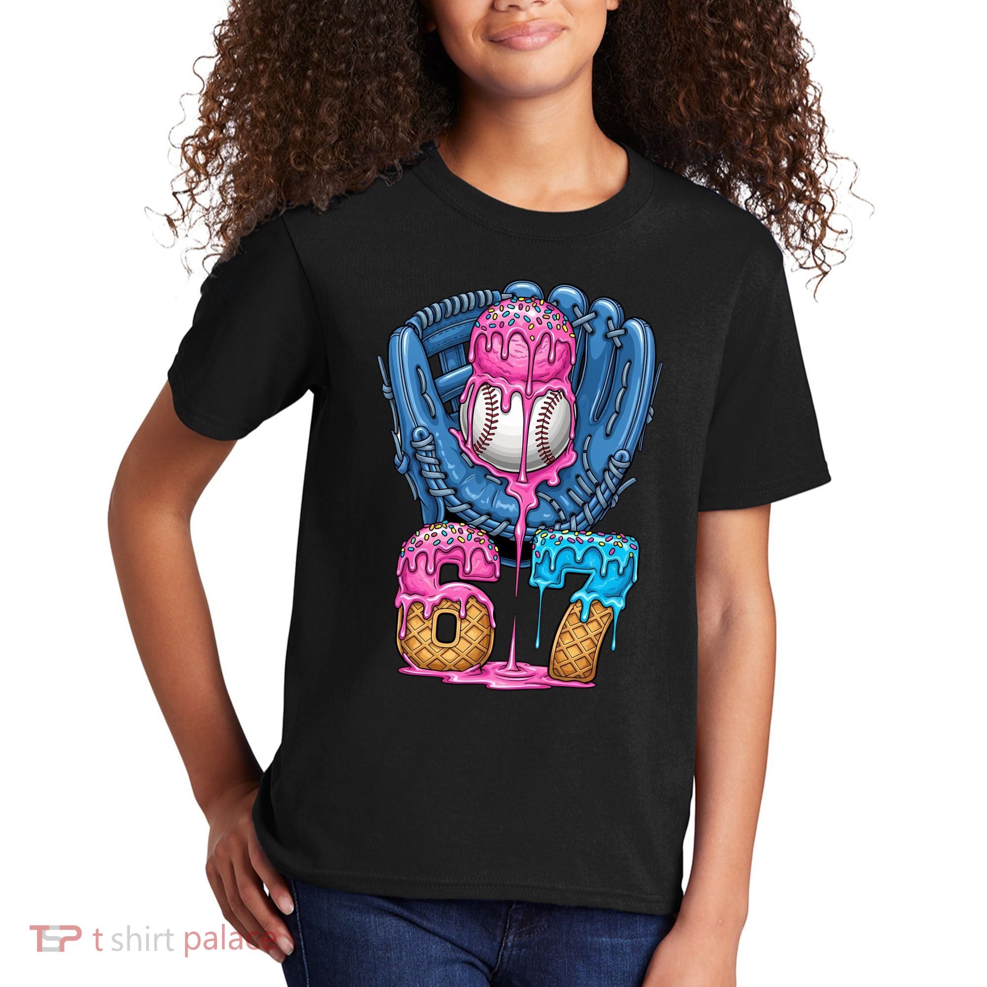 Meme 67 Gen Alpha Slang Ice Cream Drip Baseball Glove Kids T-Shirt