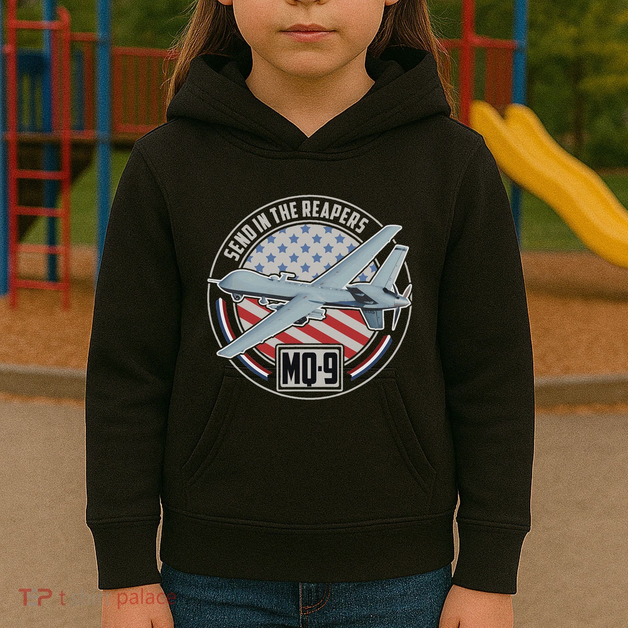 Mq 9 Reaper Uav Us Military Drone Us Patriot Kids Hoodie