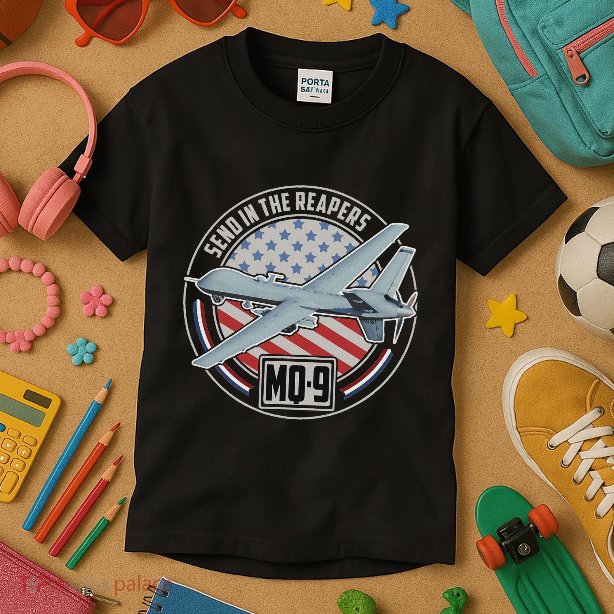 Mq 9 Reaper Uav Us Military Drone Us Patriot Kids T-Shirt