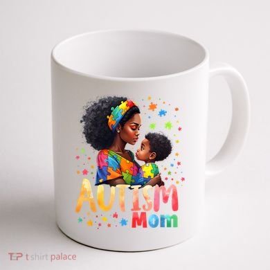 Mom Afro Autism Awareness Mama Black Autism Coffee Mug back