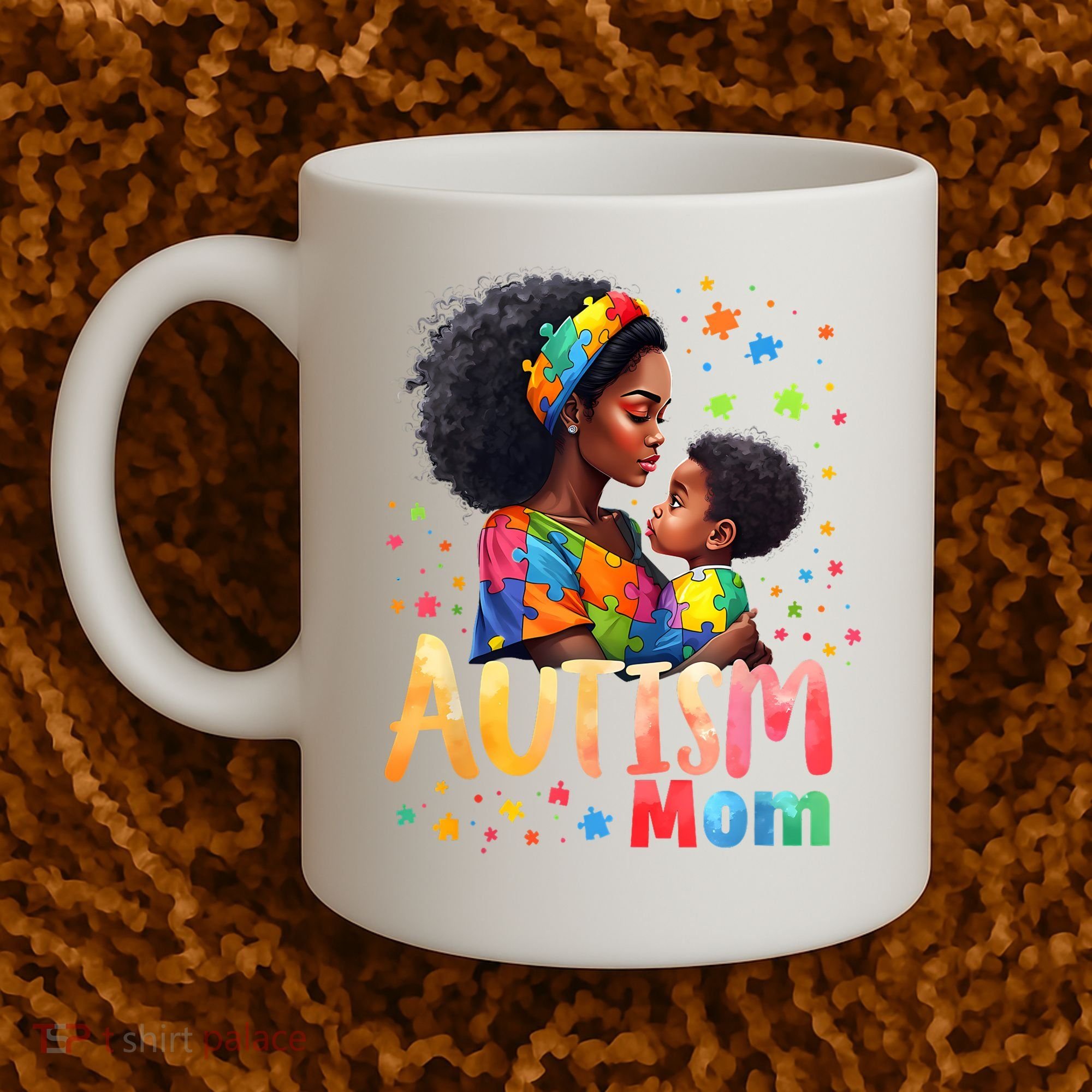 Mom Afro Autism Awareness Mama Black Autism Coffee Mug