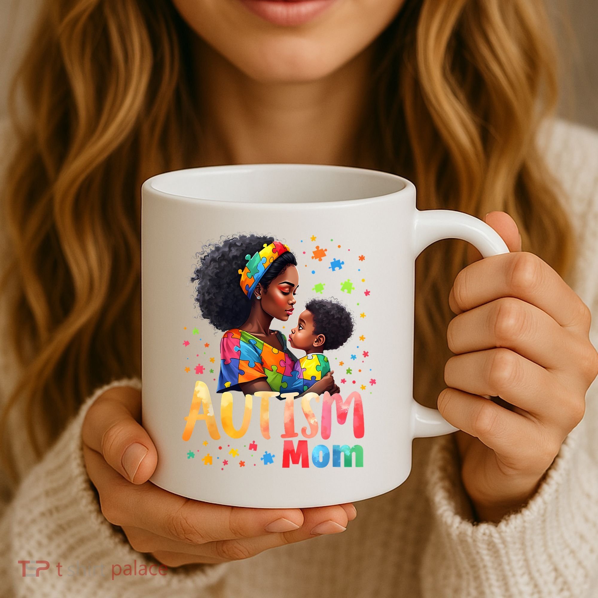 Mom Afro Autism Awareness Mama Black Autism Coffee Mug
