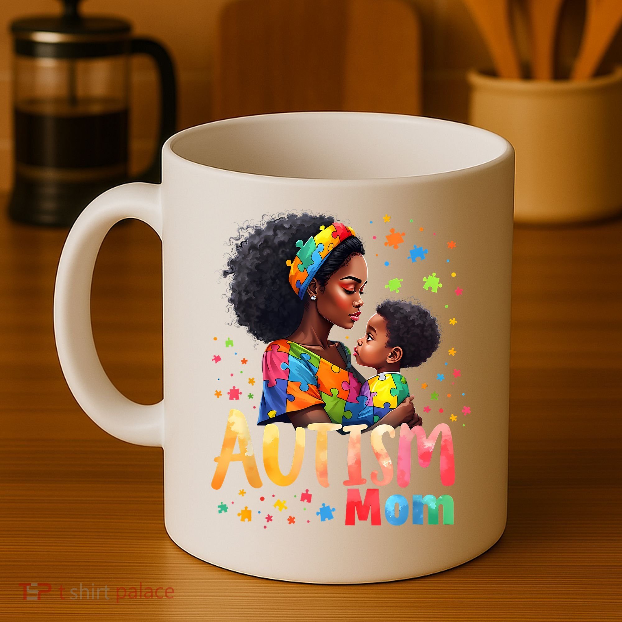 Mom Afro Autism Awareness Mama Black Autism Coffee Mug