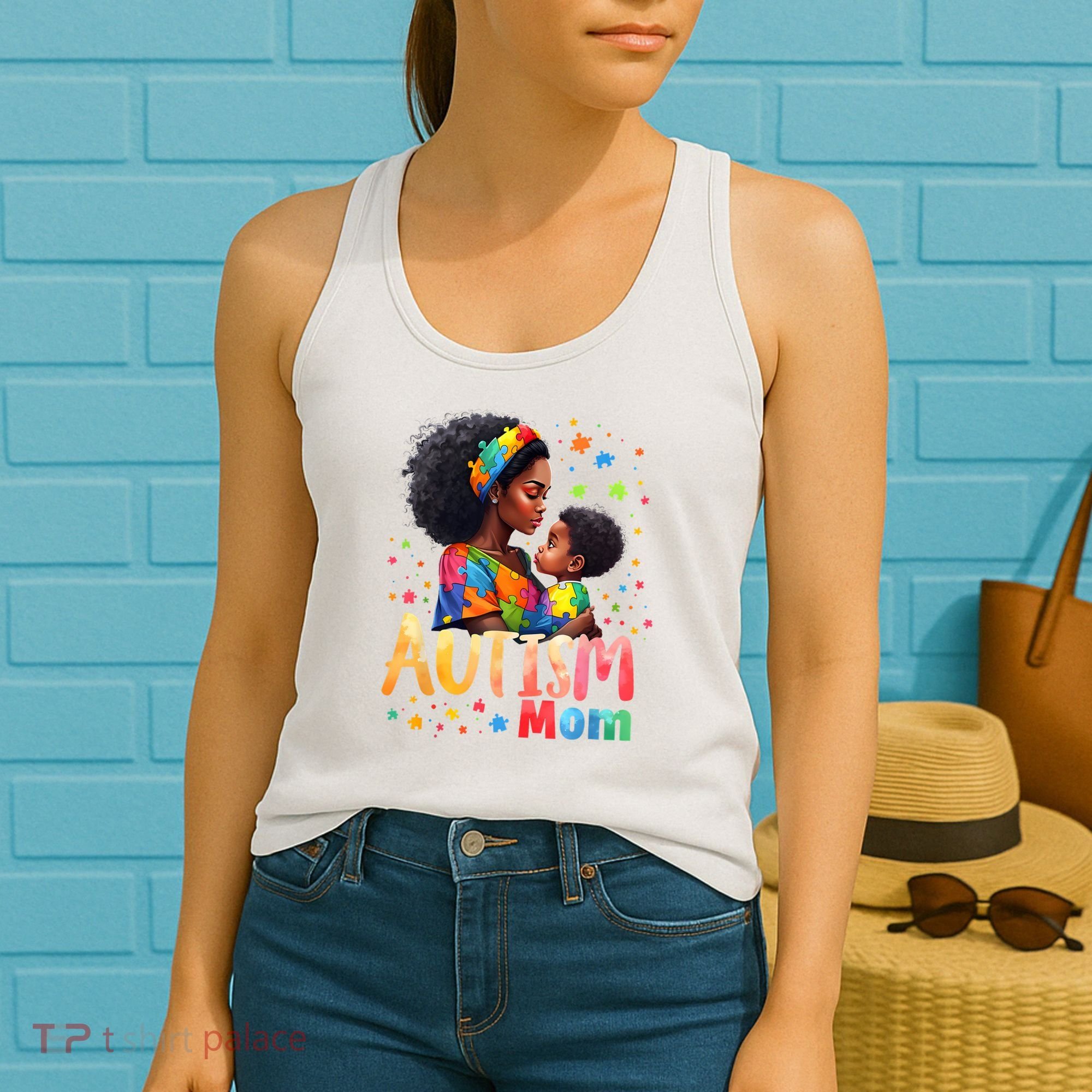Mom Afro Autism Awareness Mama Black Autism Women's Tank Top