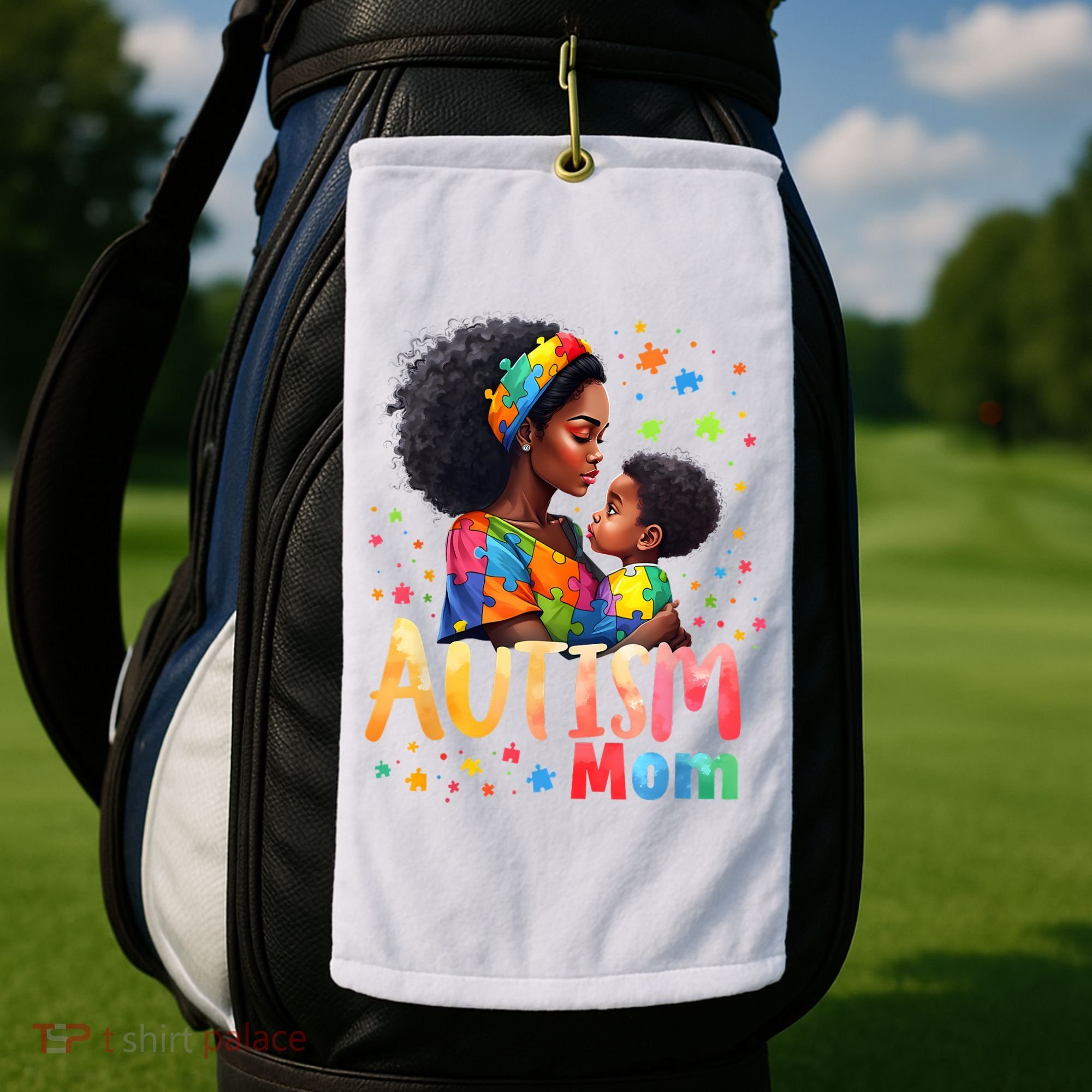 Mom Afro Autism Awareness Mama Black Autism Golf Towel