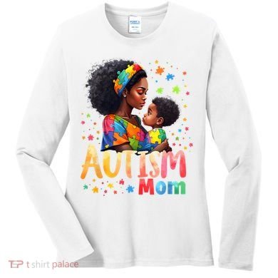 Mom Afro Autism Awareness Mama Black Autism Women's Long Sleeve Shirt